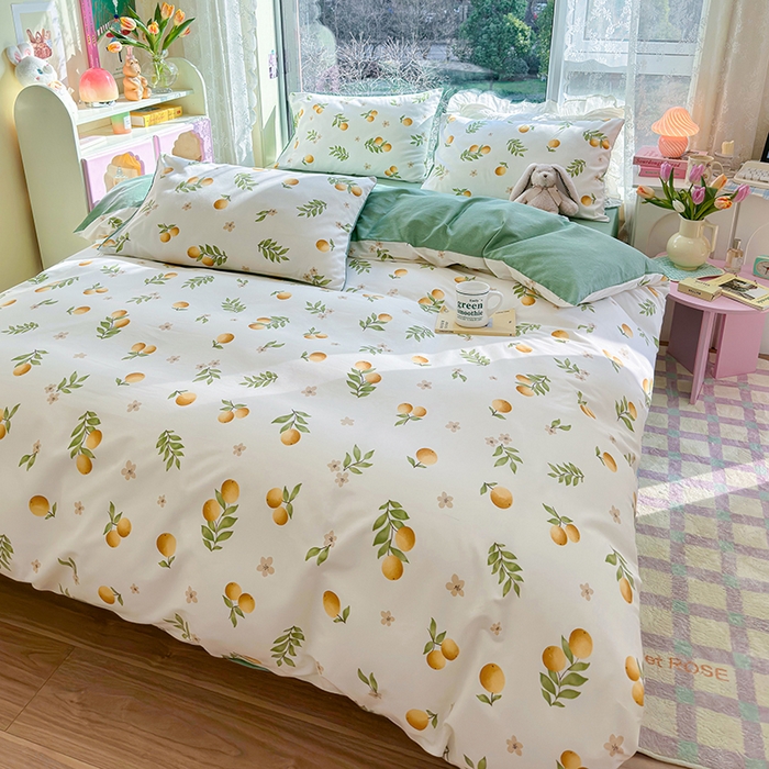 91家纺网 家纺一手货源 找家纺 琪格格2023新款全棉40支13372小清新四件套系列 蜜果