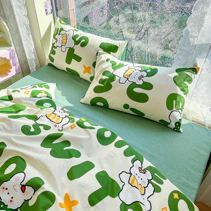 91家纺网 家纺一手货源 找家纺 琪格格2023新款全棉40支13372小清新四件套系列 皮皮兔