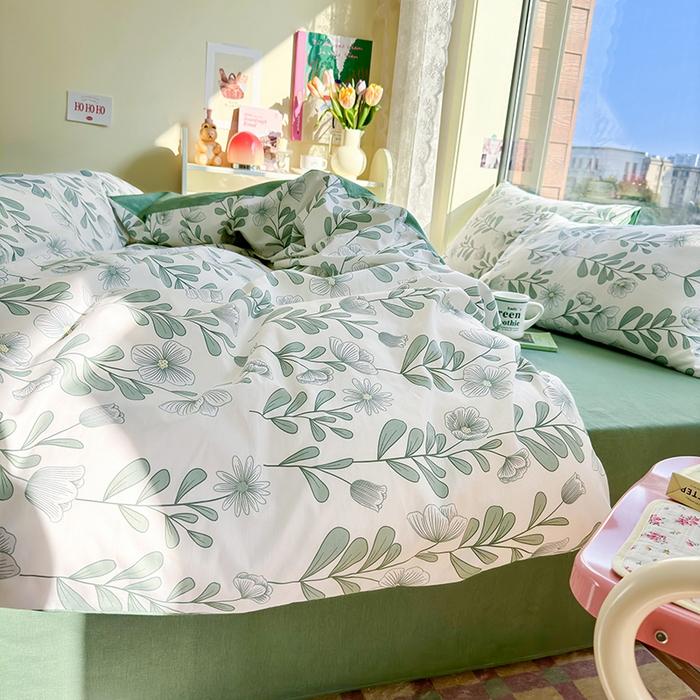 91家纺网 家纺一手货源 找家纺 琪格格2023新款全棉40支13372小清新四件套系列 森林花