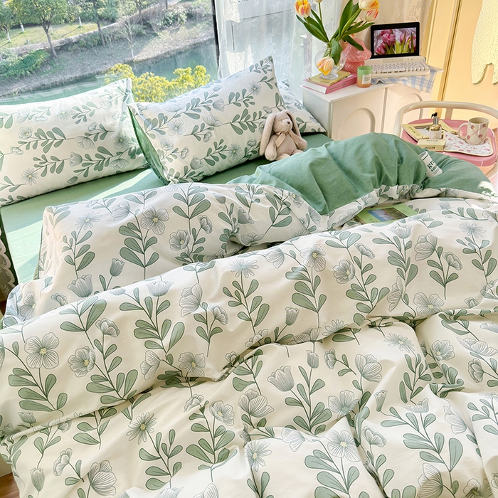 91家纺网 家纺一手货源 找家纺 琪格格2023新款全棉40支13372小清新四件套系列 森林花