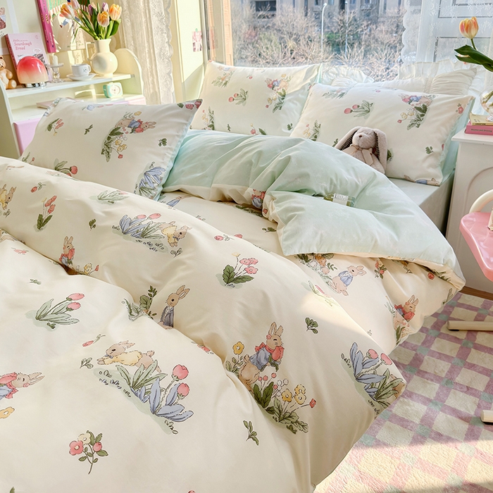 91家纺网 家纺一手货源 找家纺 琪格格2023新款全棉40支13372小清新四件套系列 逃家小兔