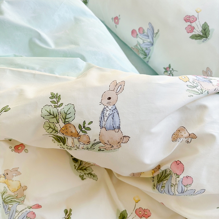 91家纺网 家纺一手货源 找家纺 琪格格2023新款全棉40支13372小清新四件套系列 逃家小兔