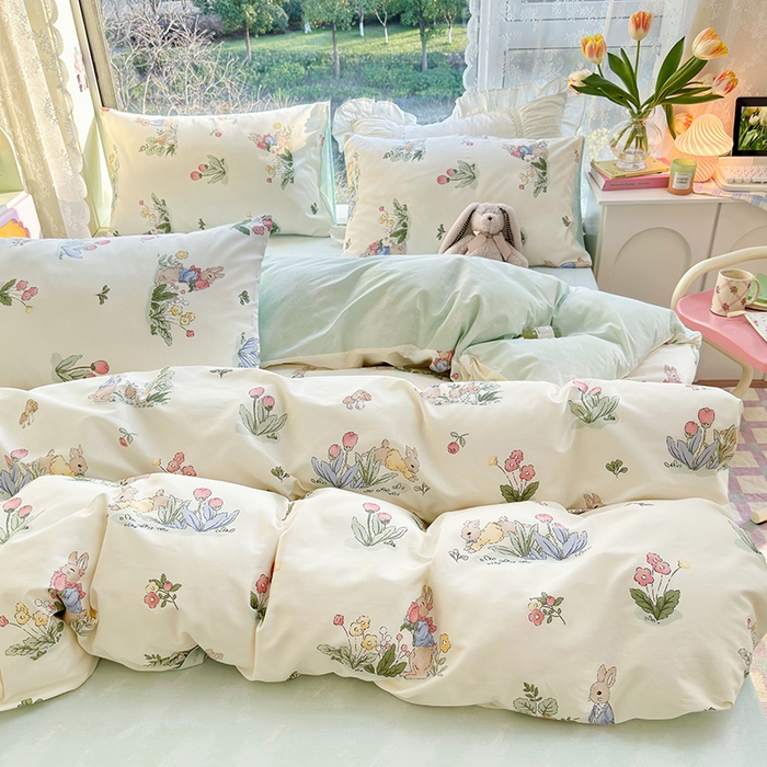 91家纺网 家纺一手货源 找家纺 琪格格2023新款全棉40支13372小清新四件套系列 逃家小兔