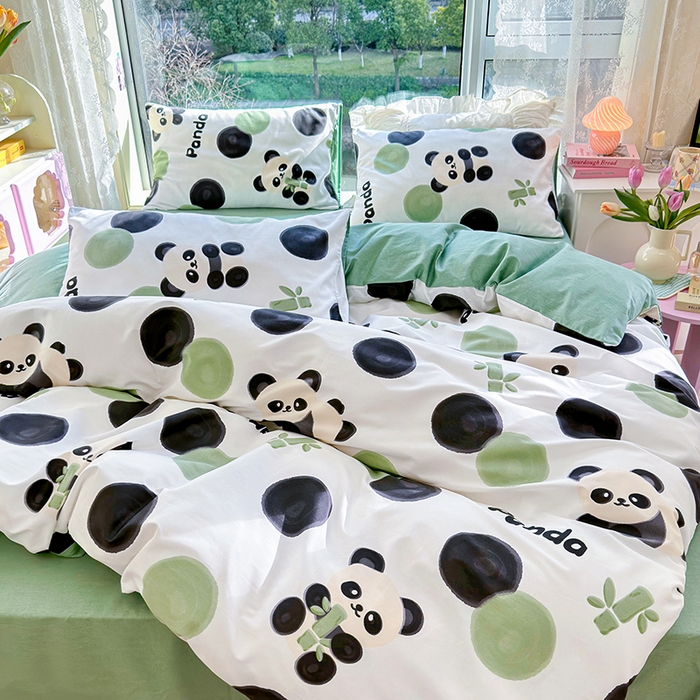 91家纺网 家纺一手货源 找家纺 琪格格2023新款全棉40支13372小清新四件套系列 熊猫