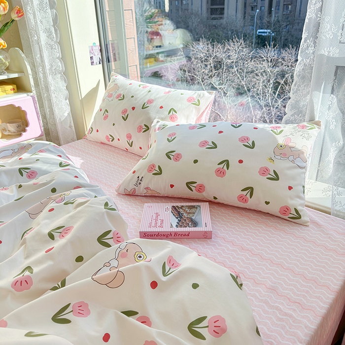 91家纺网 家纺一手货源 找家纺 琪格格2023新款全棉40支13372小清新四件套系列 小粉兔