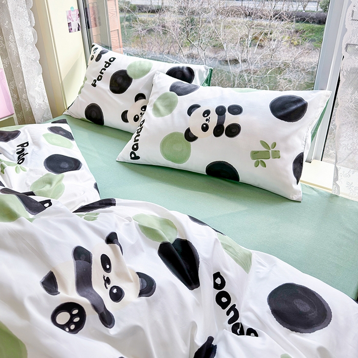 91家纺网 家纺一手货源 找家纺 琪格格2023新款全棉40支13372小清新四件套系列 熊猫