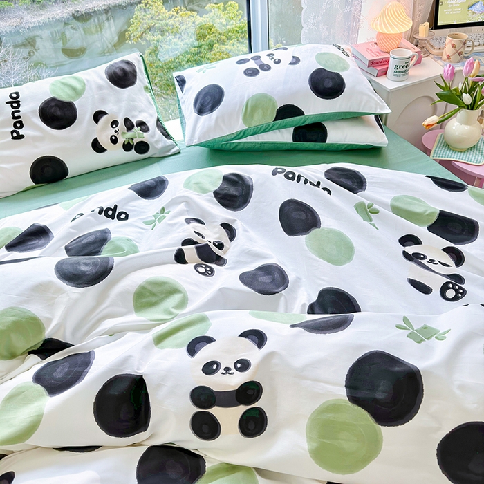 91家纺网 家纺一手货源 找家纺 琪格格2023新款全棉40支13372小清新四件套系列 熊猫