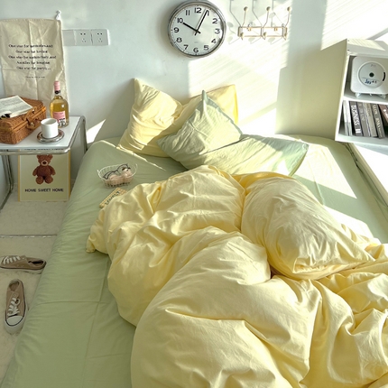 91家纺网 家纺一手货源 找家纺 原素2023纯色四件套混搭系列 奶黄抹茶绿