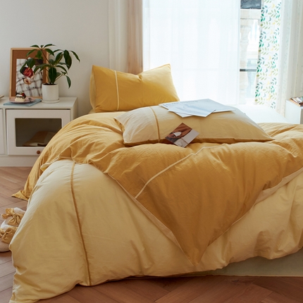 （总）纯棉水洗棉四件套纯色简约全棉被套工艺款床单床笠学生直播爆款
