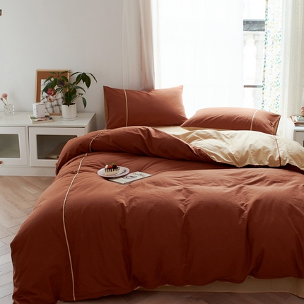 91家纺网 家纺一手货源 找家纺 纯棉水洗棉四件套纯色简约全棉被套工艺款床单床笠学生直播爆款 嵌线-蓝莓