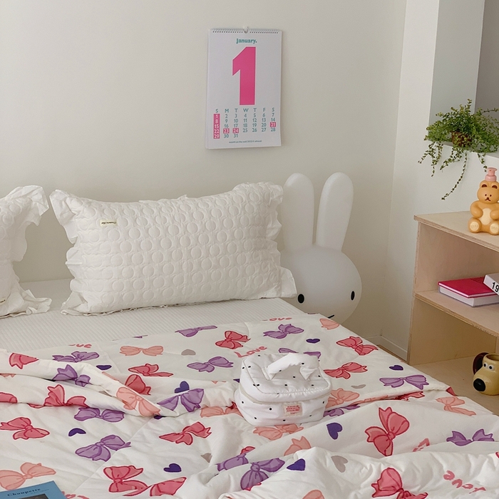 91家纺网 家纺一手货源 找家纺 美乐迪 2023新款针织棉夏被 爱心蝴蝶结