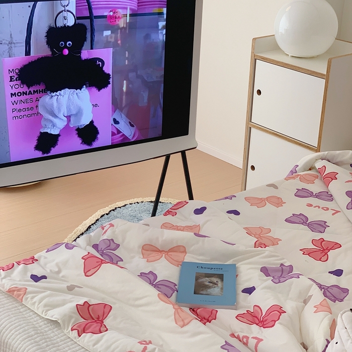 91家纺网 家纺一手货源 找家纺 美乐迪 2023新款针织棉夏被 爱心蝴蝶结