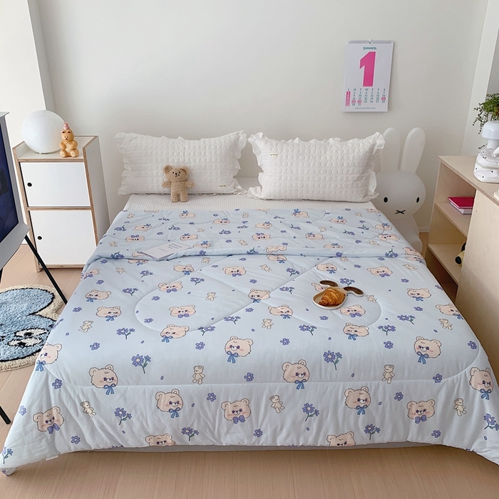 91家纺网 家纺一手货源 找家纺 美乐迪 2023新款针织棉夏被 领结熊