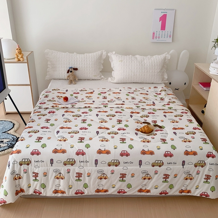 91家纺网 家纺一手货源 找家纺 美乐迪 2023新款针织棉夏被 小汽车