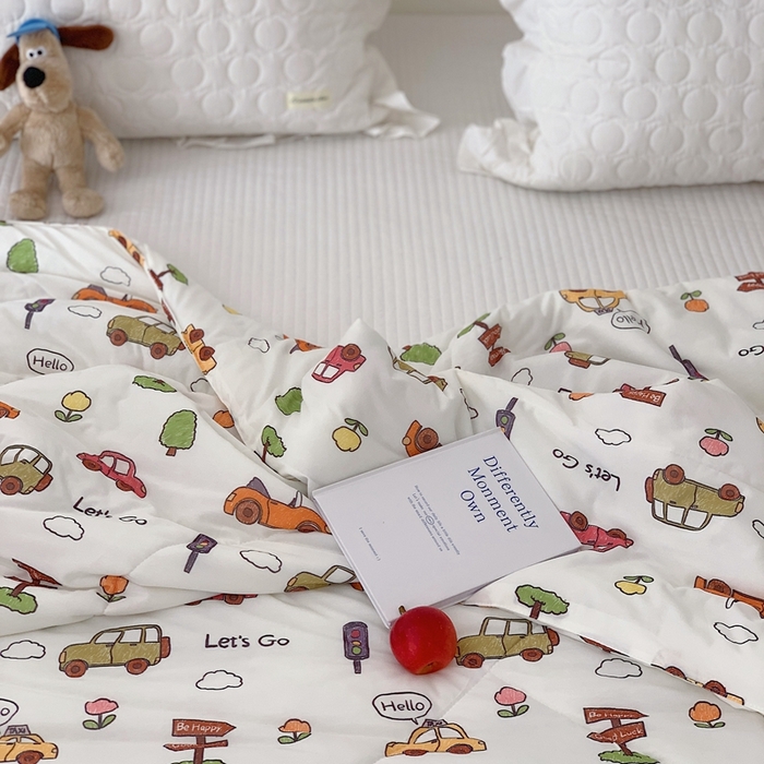 91家纺网 家纺一手货源 找家纺 美乐迪 2023新款针织棉夏被 小汽车