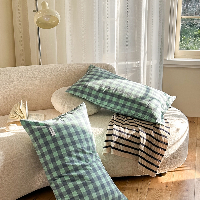 91家纺网 家纺一手货源 找家纺 洋铭区 2023新款色织水洗棉格子四件套 牛油果格