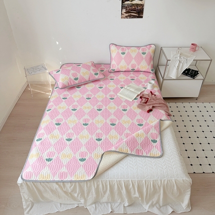 91家纺网 家纺一手货源 找家纺 美乐迪-2023新款乳胶凉席 粉格郁金香