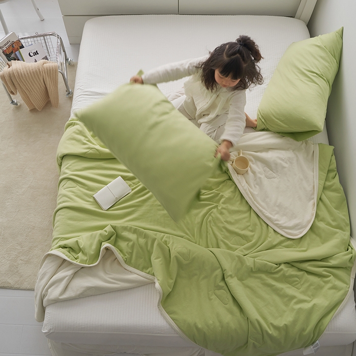 91家纺网 家纺一手货源 找家纺 （总）莱宁 23新款a类全棉针织双拼夏被四件套亲子风直播