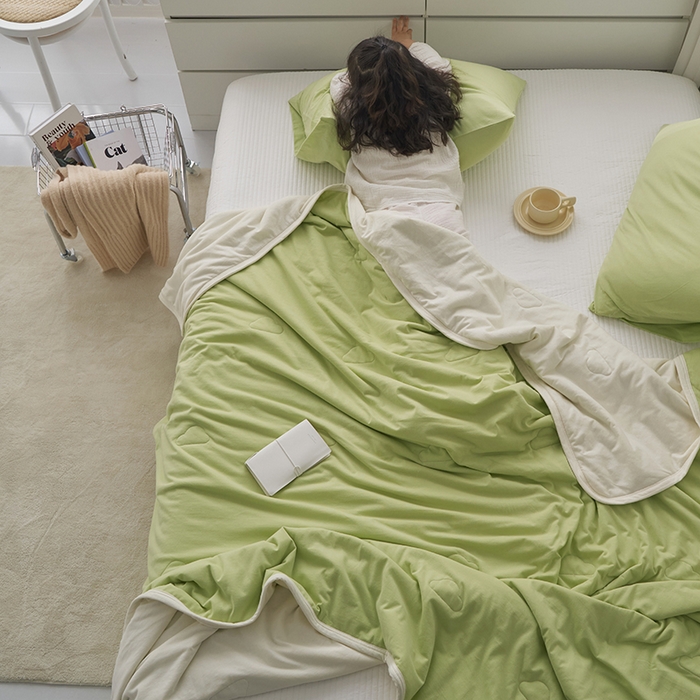 91家纺网 家纺一手货源 找家纺 （总）莱宁 23新款a类全棉针织双拼夏被四件套亲子风直播