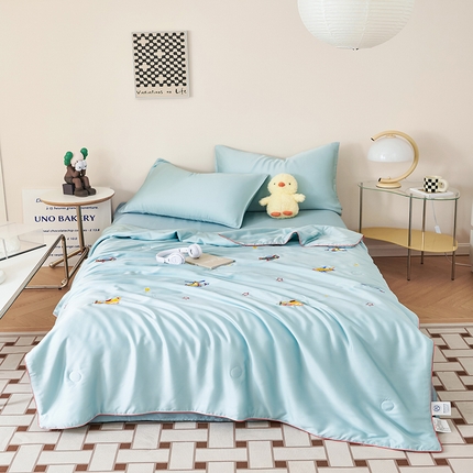 91家纺网 家纺一手货源 找家纺 庭彤2023新款60S莱赛尔卡通刺绣贴布绣儿童夏被 小飞机