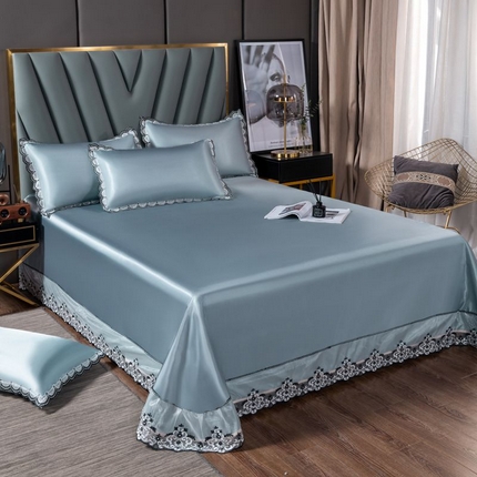 91家纺网 家纺一手货源 找家纺 总 银石  2024新款凉感冰丝纯色花边凉席席子