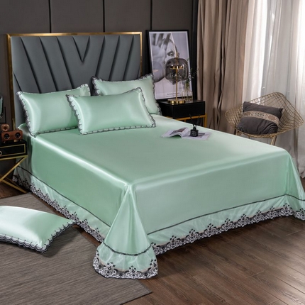 91家纺网 家纺一手货源 找家纺 总 银石  2024新款凉感冰丝纯色花边凉席席子