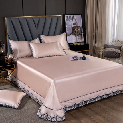 91家纺网 家纺一手货源 找家纺 总 银石  2024新款凉感冰丝纯色花边凉席席子