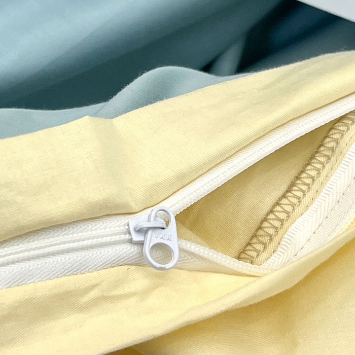 91家纺网 家纺一手货源 找家纺 安莱生活 2023新款60s长绒棉贡缎双拼小宽边四件套 青柠双拼奶黄