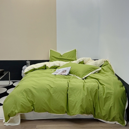 91家纺网 家纺一手货源 找家纺 安莱生活 2023新款60s长绒棉贡缎双拼小宽边四件套 浅灰双拼淡蓝