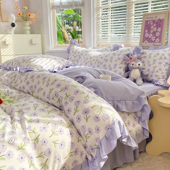 91家纺网 家纺一手货源 找家纺 （总）梦之岛  2023新款棉麻水洗双层纱床裙四件套