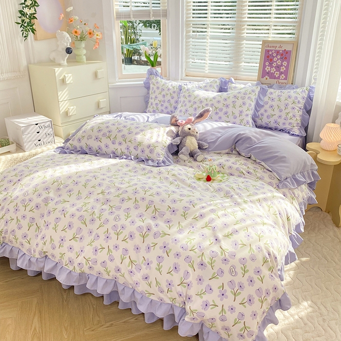 91家纺网 家纺一手货源 找家纺 （总）梦之岛  2023新款棉麻水洗双层纱床裙四件套