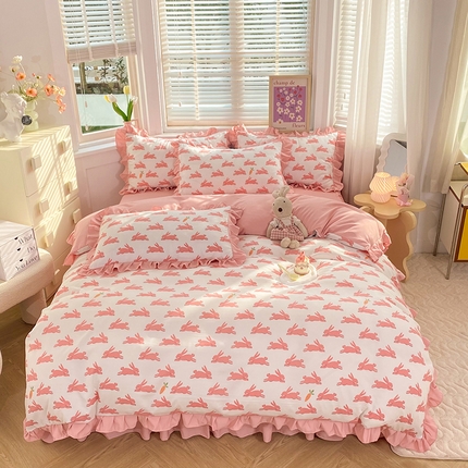 梦之岛  2023新款棉麻水洗双层纱床裙四件套 大展宏兔