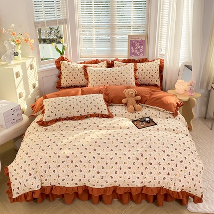 梦之岛  2023新款棉麻水洗双层纱床裙四件套 芳菲