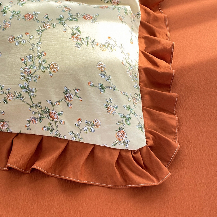 91家纺网 家纺一手货源 找家纺 梦之岛  2023新款棉麻水洗双层纱床裙四件套 花语