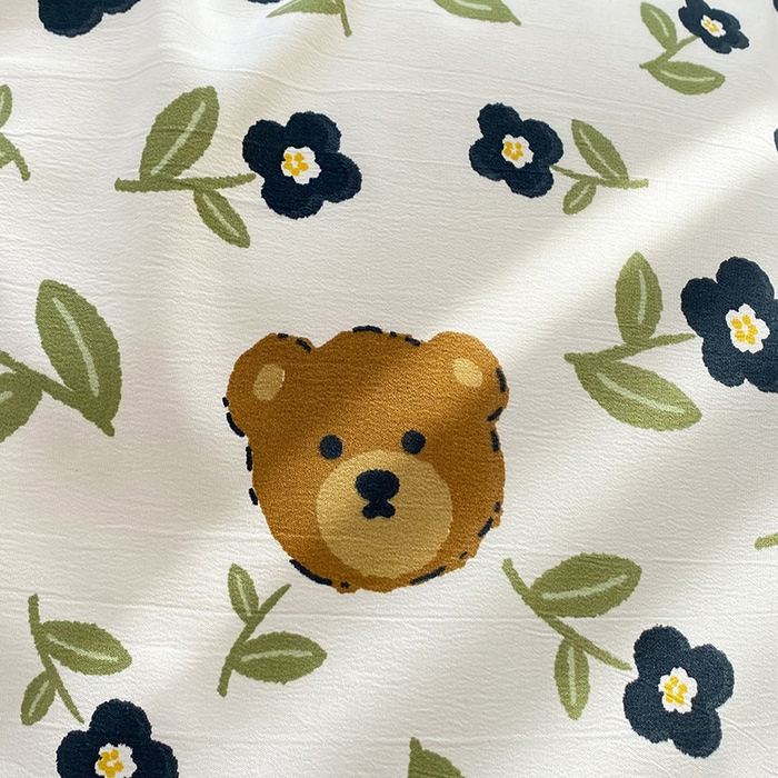 91家纺网 家纺一手货源 找家纺 梦之岛  2023新款棉麻水洗双层纱床裙四件套 幸运熊