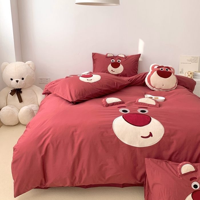 91家纺网 家纺一手货源 找家纺 朗莎 2023新款迪士尼系列水洗棉四件套 草莓熊