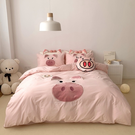 朗莎 2023新款迪士尼系列水洗棉四件套 粉猪