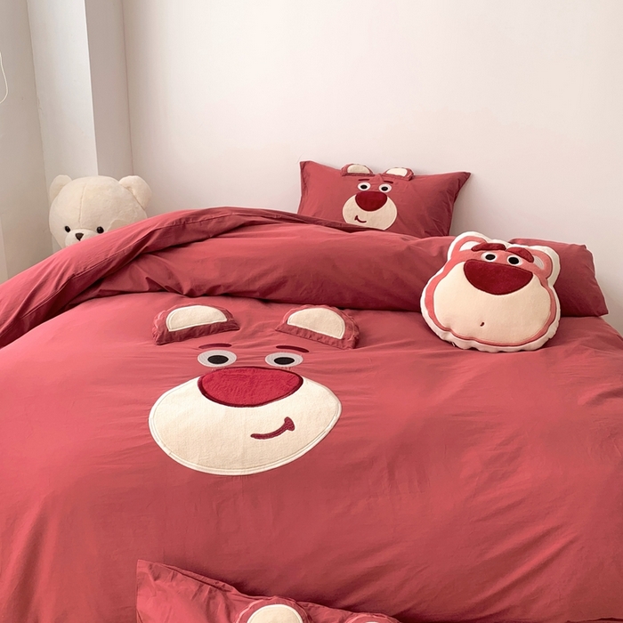 91家纺网 家纺一手货源 找家纺 朗莎 2023新款迪士尼系列水洗棉四件套 草莓熊