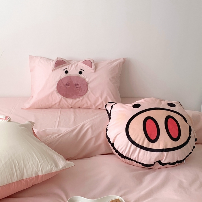 91家纺网 家纺一手货源 找家纺 朗莎 2023新款迪士尼系列水洗棉四件套 粉猪