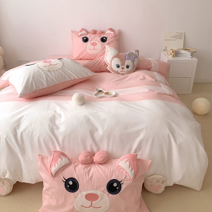 91家纺网 家纺一手货源 找家纺 朗莎 2023新款迪士尼系列水洗棉四件套 蝴蝶结贝尔