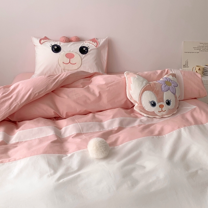 91家纺网 家纺一手货源 找家纺 朗莎 2023新款迪士尼系列水洗棉四件套 蝴蝶结贝尔