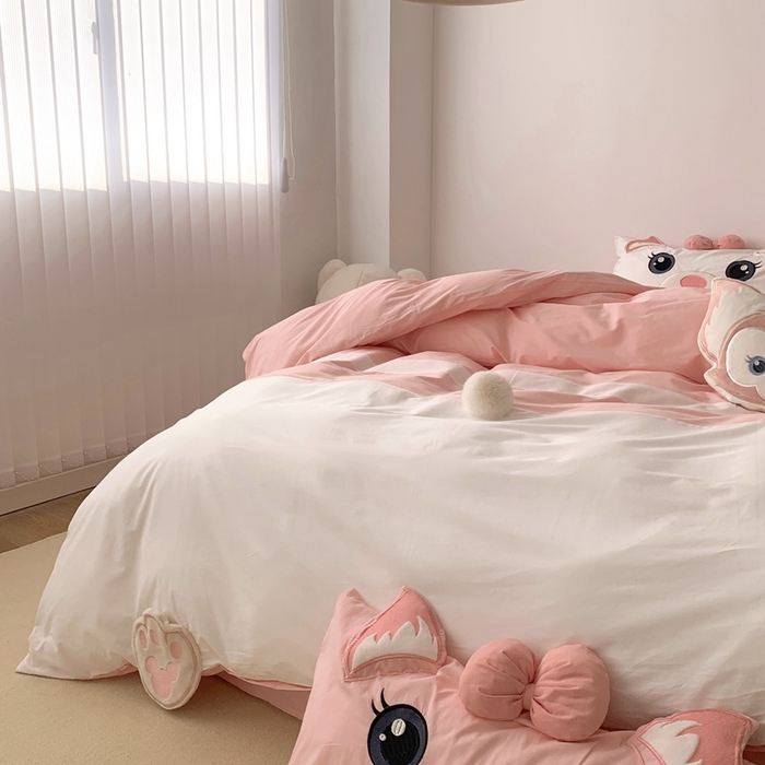 91家纺网 家纺一手货源 找家纺 朗莎 2023新款迪士尼系列水洗棉四件套 蝴蝶结贝尔