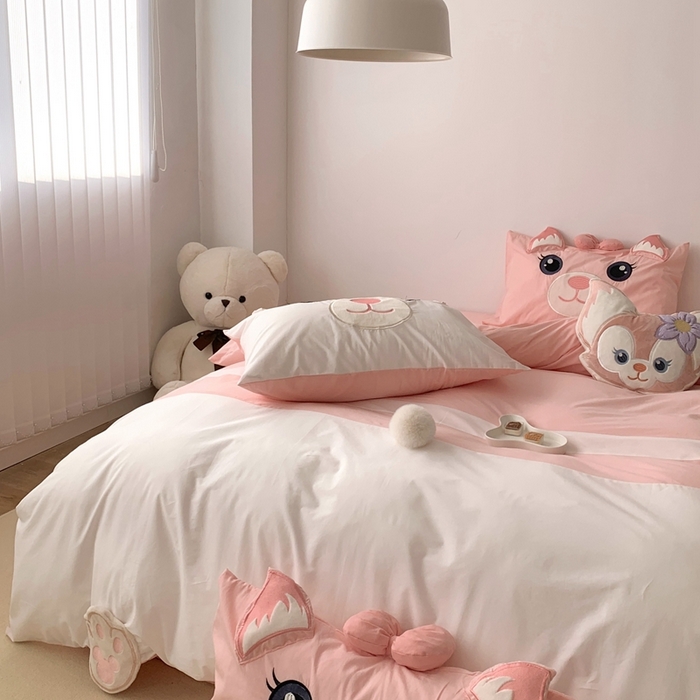 91家纺网 家纺一手货源 找家纺 朗莎 2023新款迪士尼系列水洗棉四件套 蝴蝶结贝尔