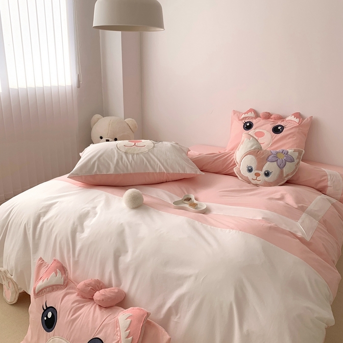 91家纺网 家纺一手货源 找家纺 朗莎 2023新款迪士尼系列水洗棉四件套 蝴蝶结贝尔