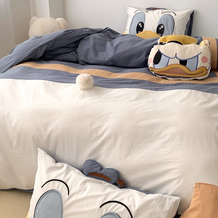 91家纺网 家纺一手货源 找家纺 朗莎 2023新款迪士尼系列水洗棉四件套 唐老鸭