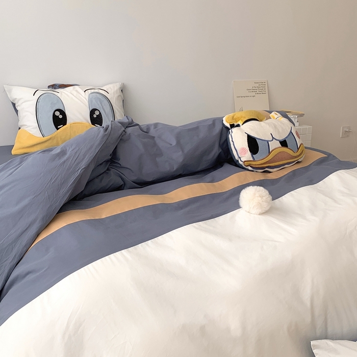 91家纺网 家纺一手货源 找家纺 朗莎 2023新款迪士尼系列水洗棉四件套 唐老鸭