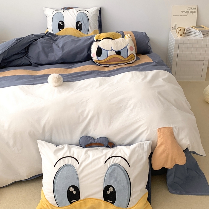 91家纺网 家纺一手货源 找家纺 朗莎 2023新款迪士尼系列水洗棉四件套 唐老鸭