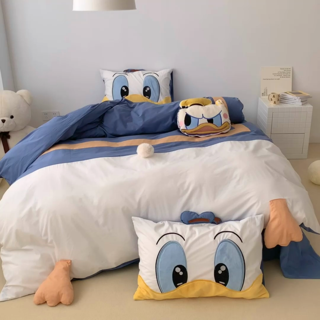 91家纺网 家纺一手货源 找家纺 朗莎 2023新款迪士尼系列水洗棉四件套 唐老鸭