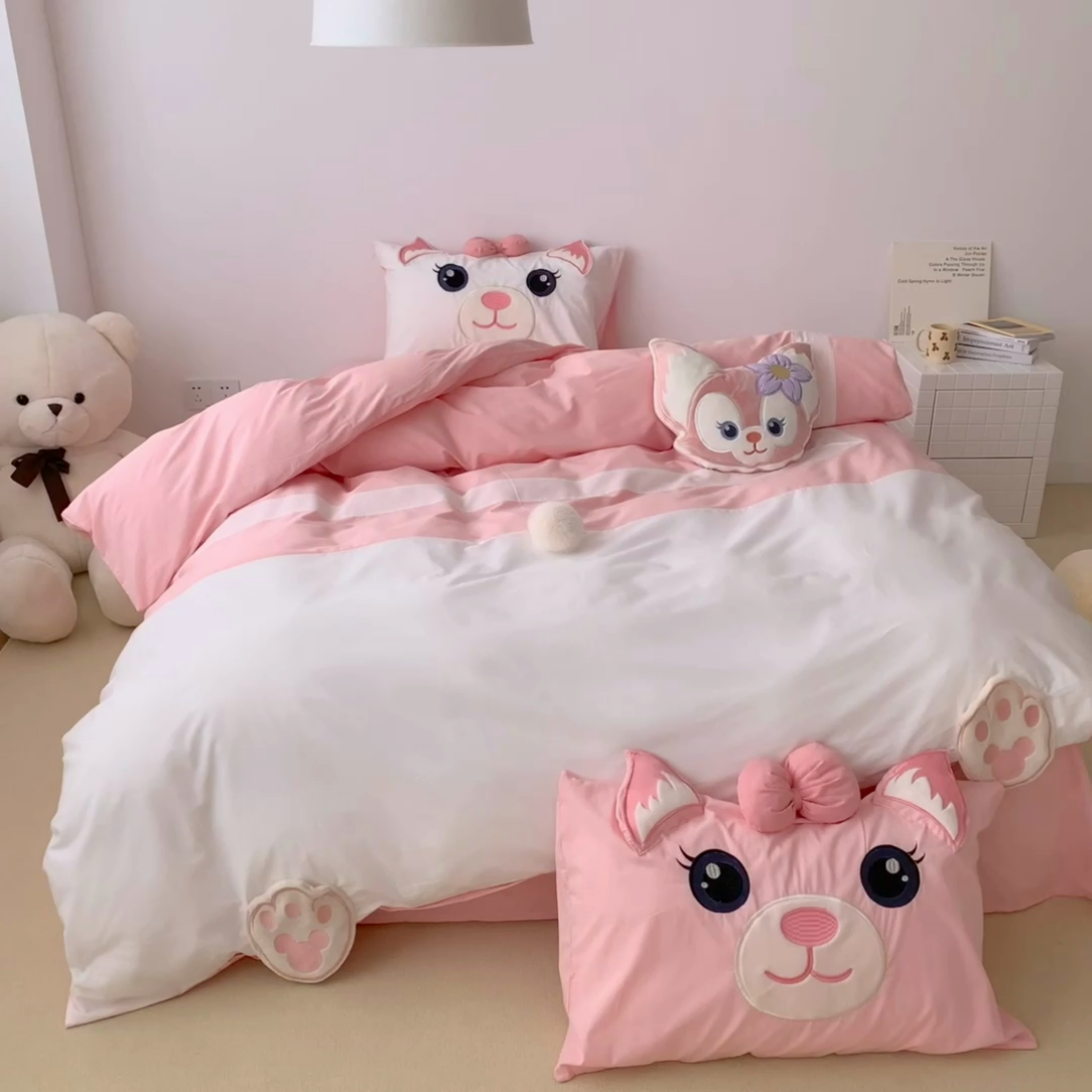 91家纺网 家纺一手货源 找家纺 朗莎 2023新款迪士尼系列水洗棉四件套 蝴蝶结贝尔