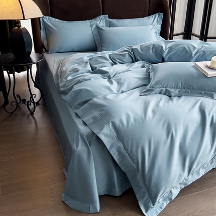 91家纺网 家纺一手货源 找家纺 嘉悦50*50S双股长绒棉简约纯色埋绳单品被套邂逅装-实拍 邂逅-月光蓝